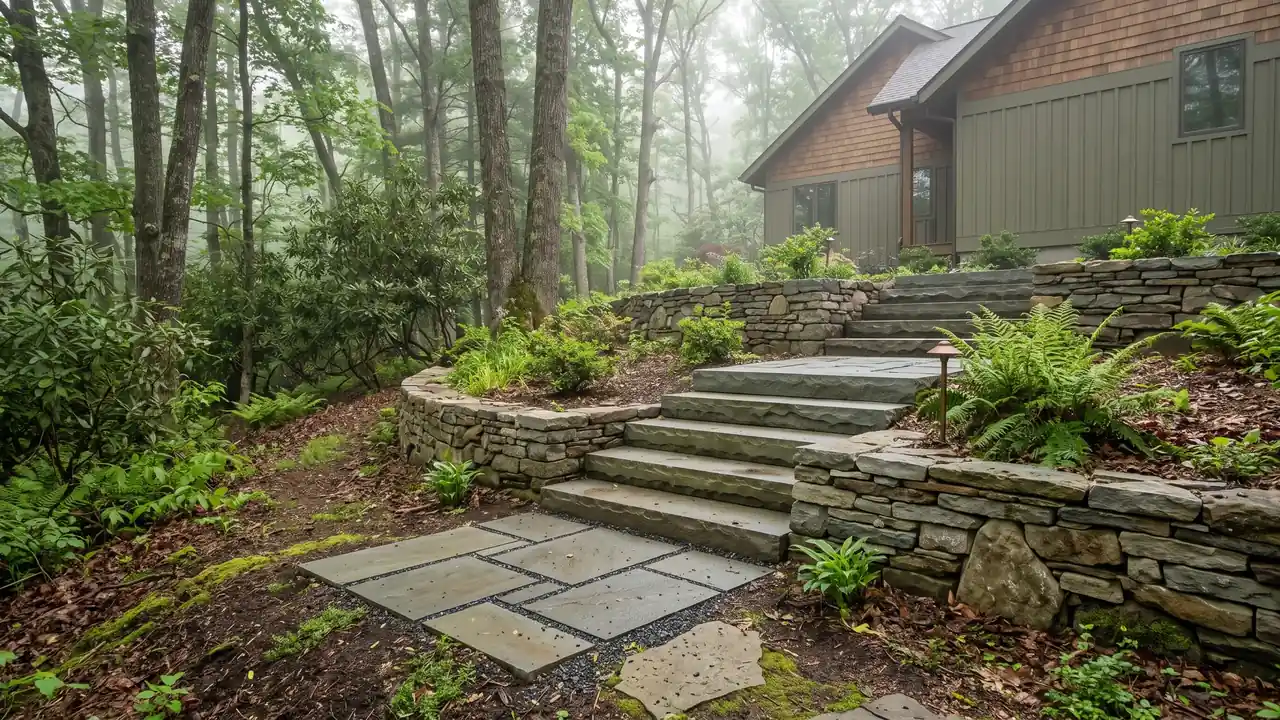 Representative hardscape design showing outdoor paving and landscape layout